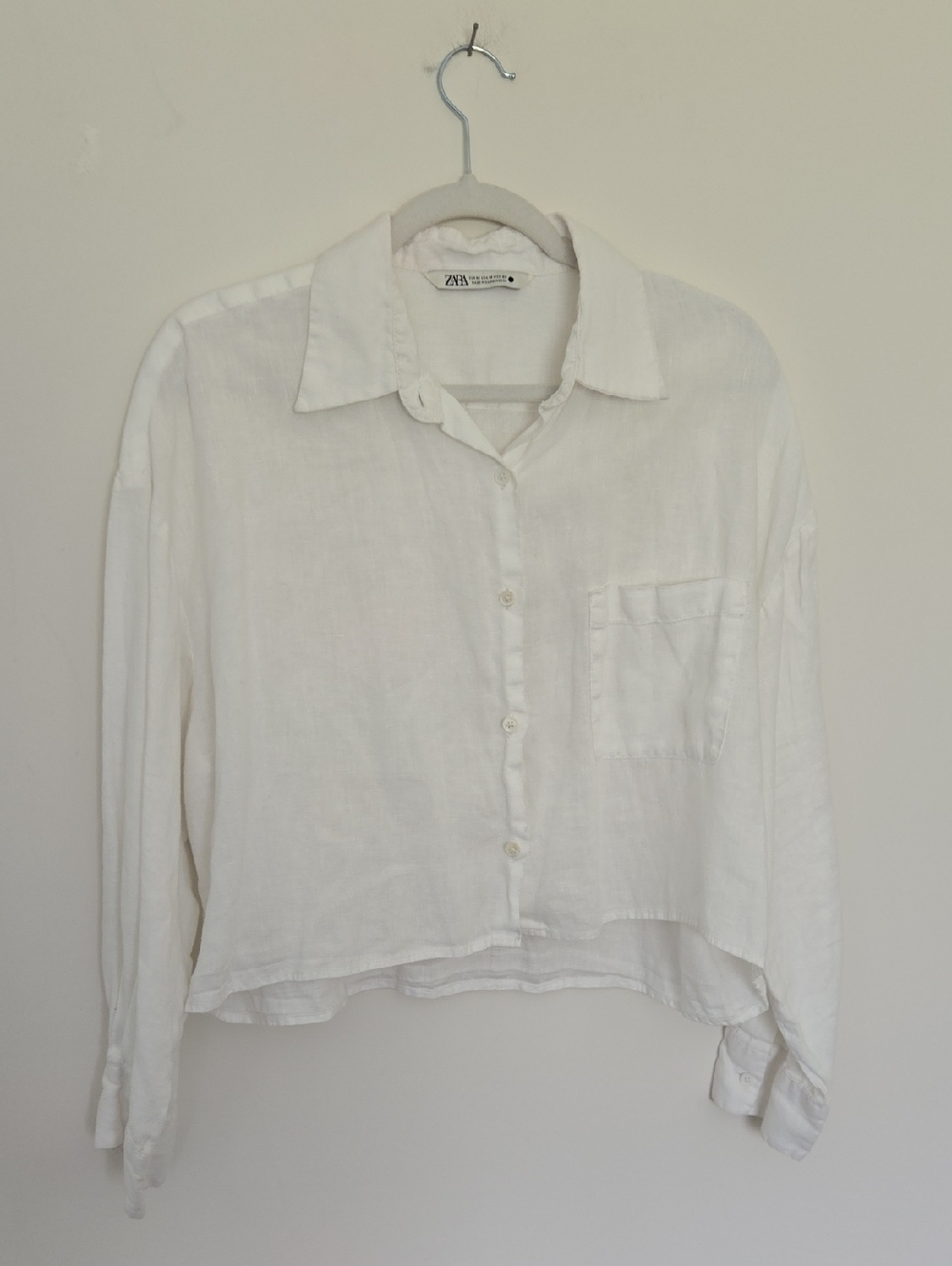ZARA White Cropped 100% Linen Button-Down Shirt Normcore Quiet Luxury Medium